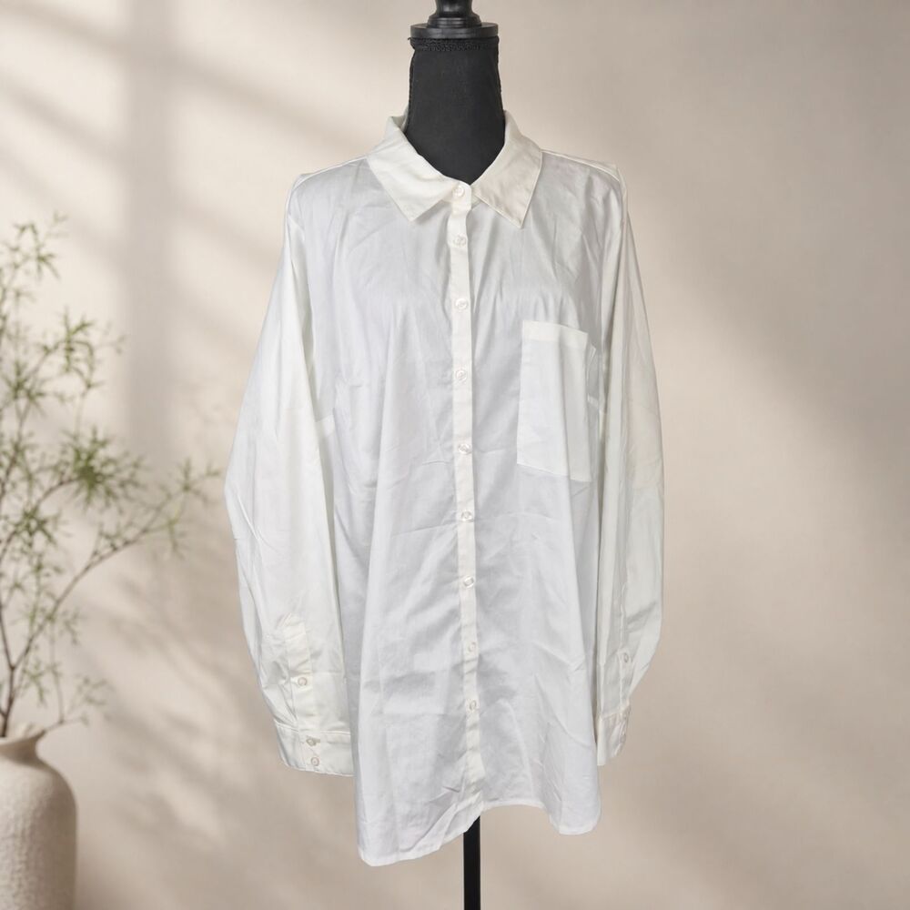 NWT Torrid Madison Poplin Long Sleeve Button Down Shirt Bright White 3X 22-24